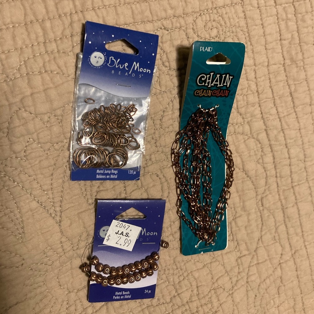 Copper color Chain, Jump Rings, and Metal Beads